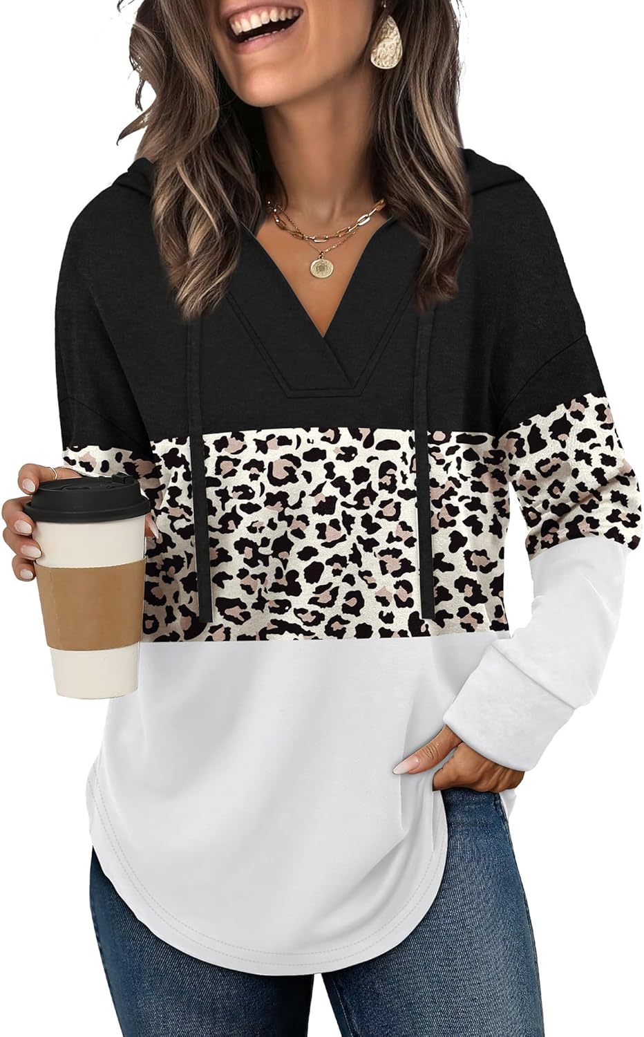 Sampeel Hoodies for Women Trendy Fall Fashion 2025 V Neck Oversized Sweatshirt Plus Size Tops Clothes