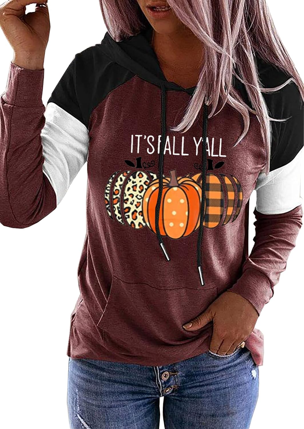 Susongeth It's Fall Y'all Hoodie for Women Thanksgiving Pumpkin Long Sleeve Shirt Fall Pullover Top