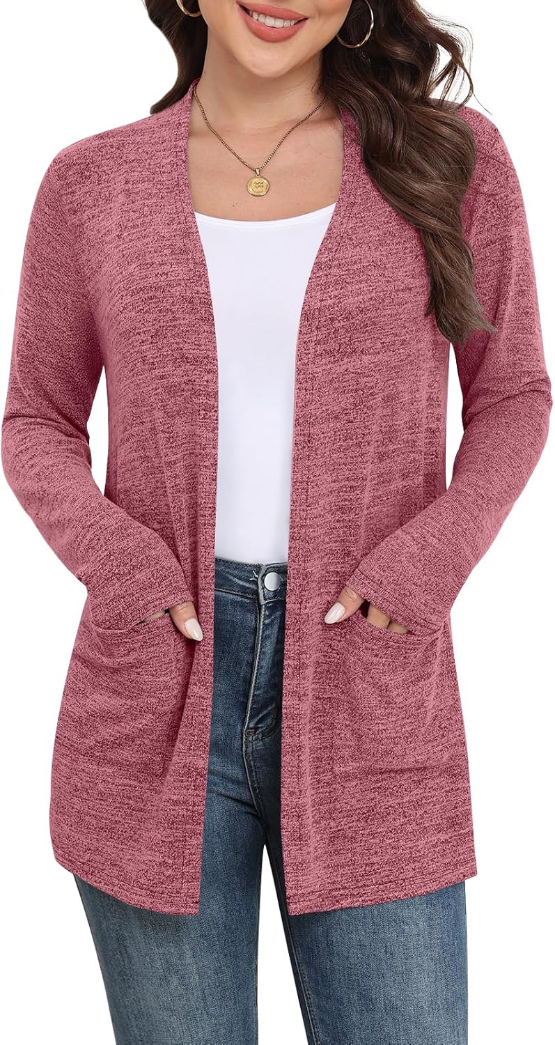 Yincro Womens Lightweight Cardigan Long Sleeve Open Front Casual Sweater Cardigans with Pockets