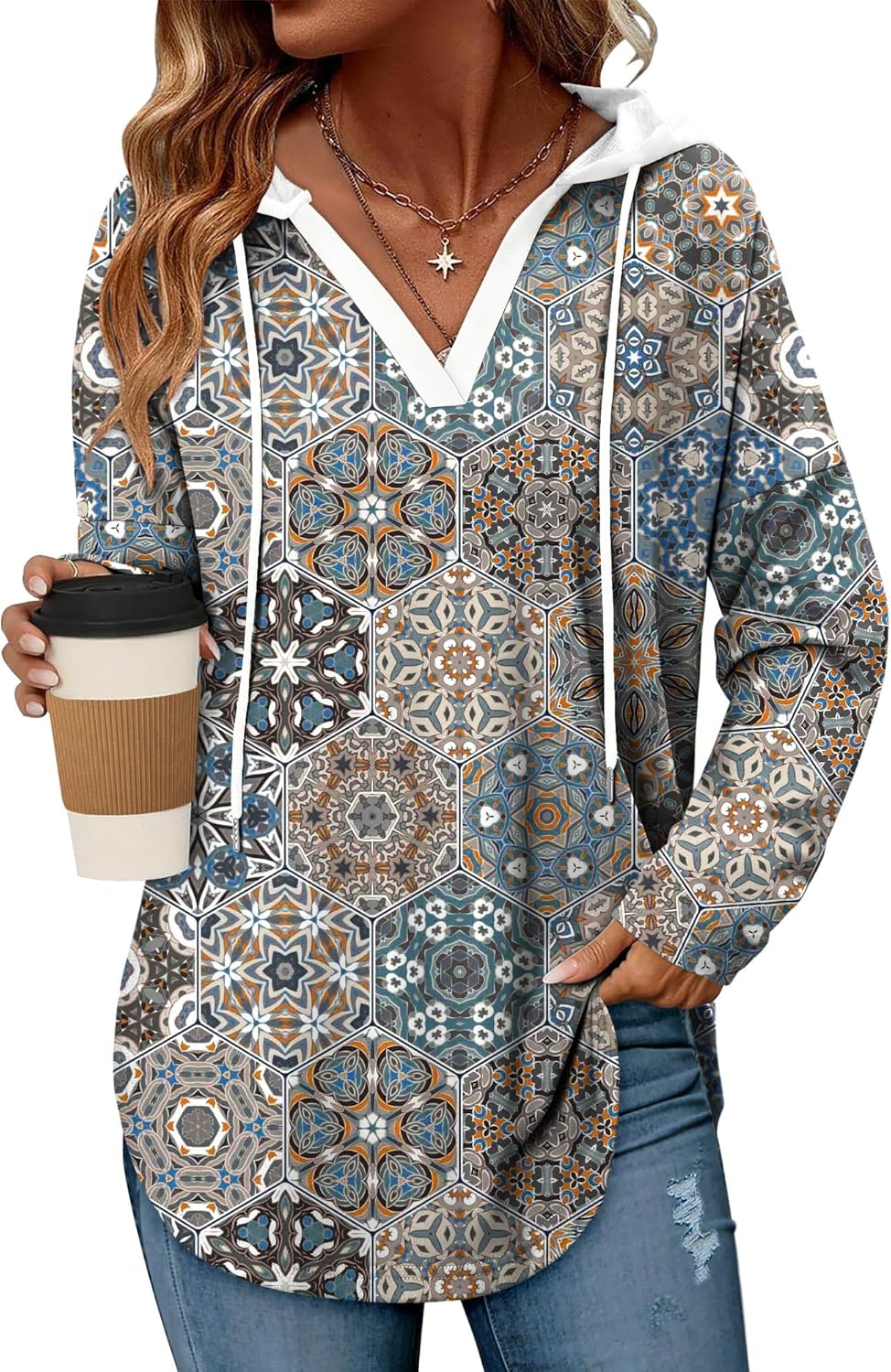 Angerella Womens Fashion Hoodies Pullover Oversized Sweatshirt Long SLeeve Drawstring Hooded Fall Shirts Loose Fit