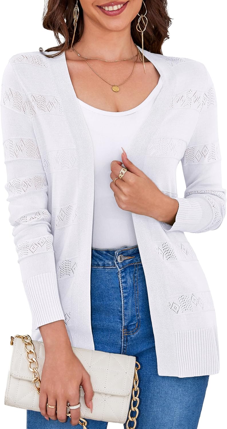 VOIANLIMO Women's Open Front Casual Long Sleeve Knit Classic Sweaters Cardigan with Pockets