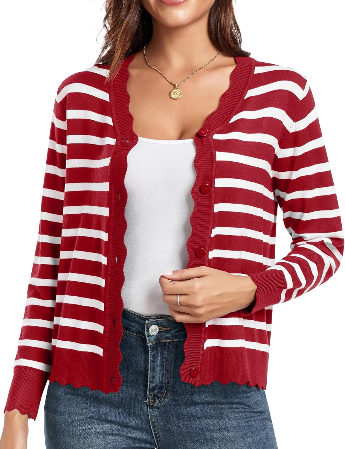 GRECERELLE Women's Long Sleeve V-Neck Button Down Cardigan Knit Shrugs Sweater