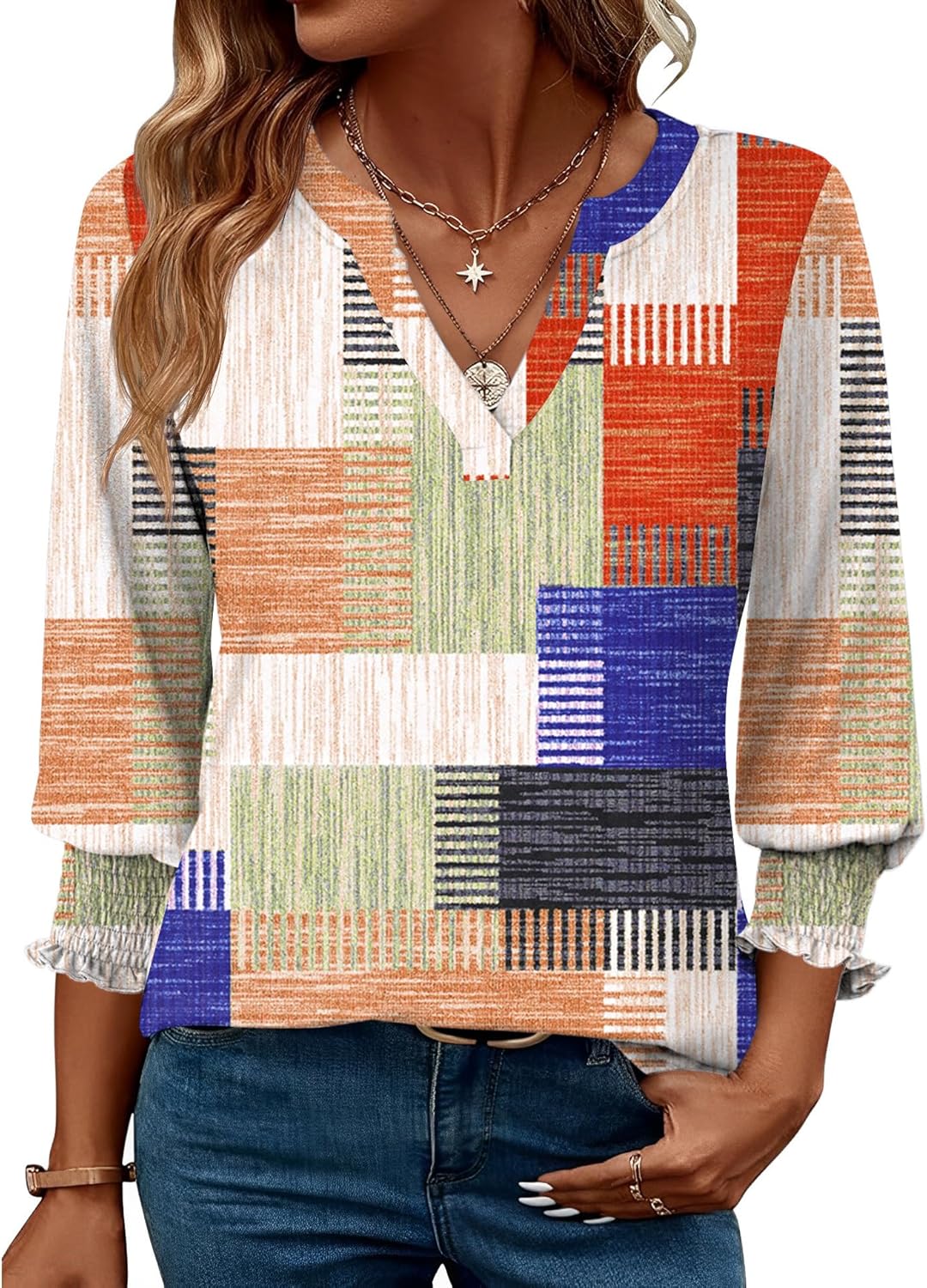 LOMON Women's 2025 Fashion Tops 3/4 Length Sleeve Business Casual Blouses Summer Tees Shirts