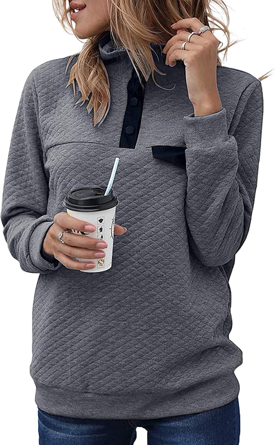 BTFBM Women Fashion Quilted Pattern Lightweight Zipper Long Sleeve Plain Casual Ladies Sweatshirts Pullovers Shirts Tops