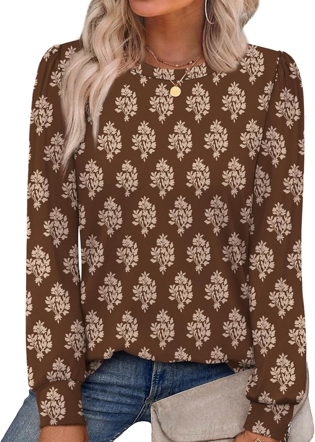 Alaroo Womens Long Sleeve Shirts 2025 Fall Tunic Tops Crewneck Blouses Print