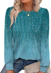 Alaroo Womens Long Sleeve Shirts 2025 Fall Tunic Tops Crewneck Blouses Print