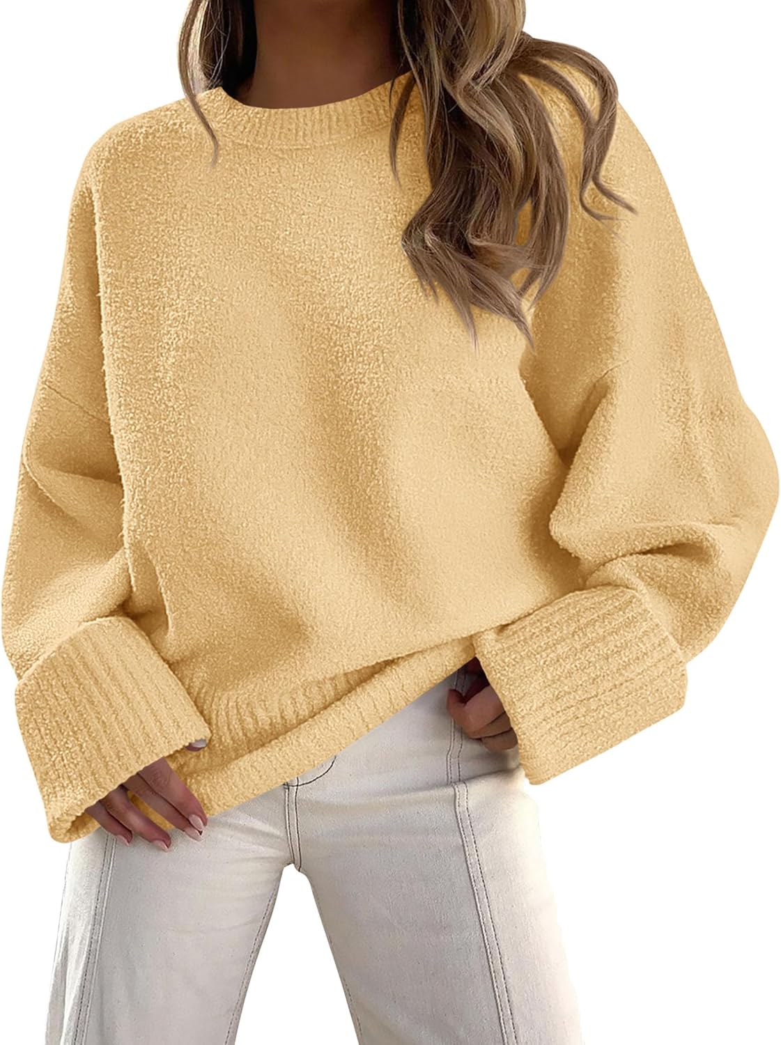 PRETTYGARDEN Women's Fall Oversized Sweaters Casual Crewneck Pullover Long Sleeve Fuzzy Chunky Knit Tops Blouse