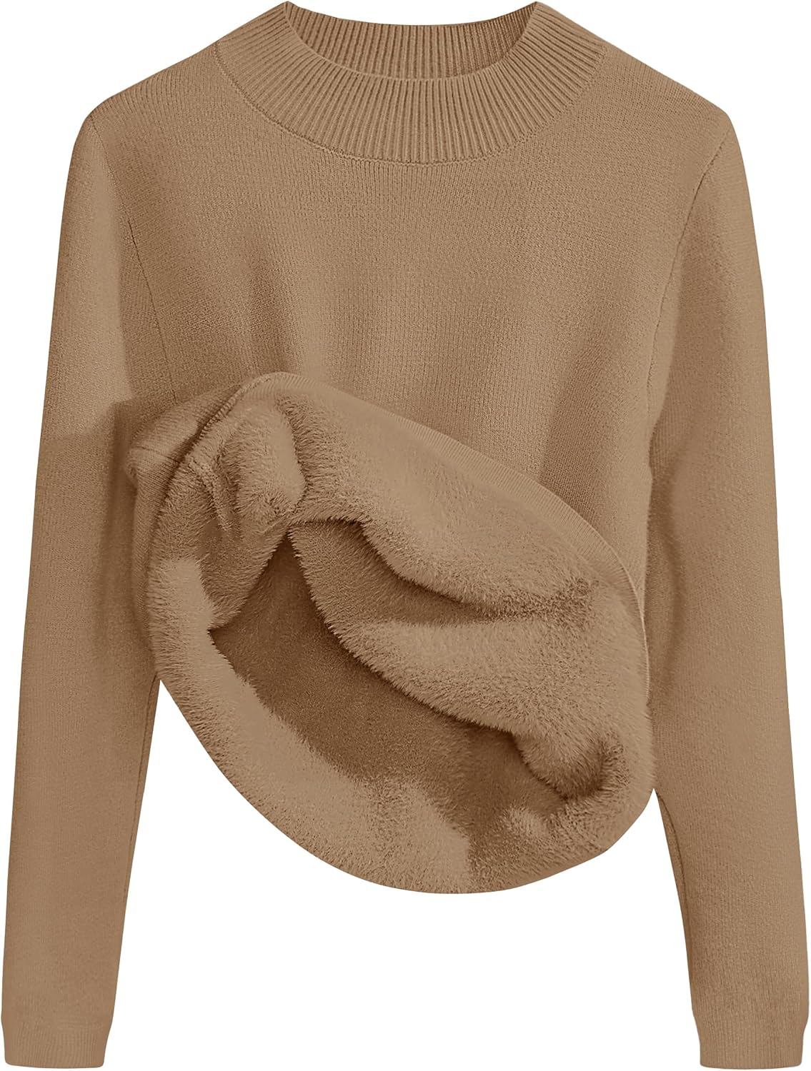 ZESICA Women's Fleece Sherpa Lined Sweater 2025 Winter Thermal Shirts Long Sleeve Mock Neck Slim Fitted Pullover Tops