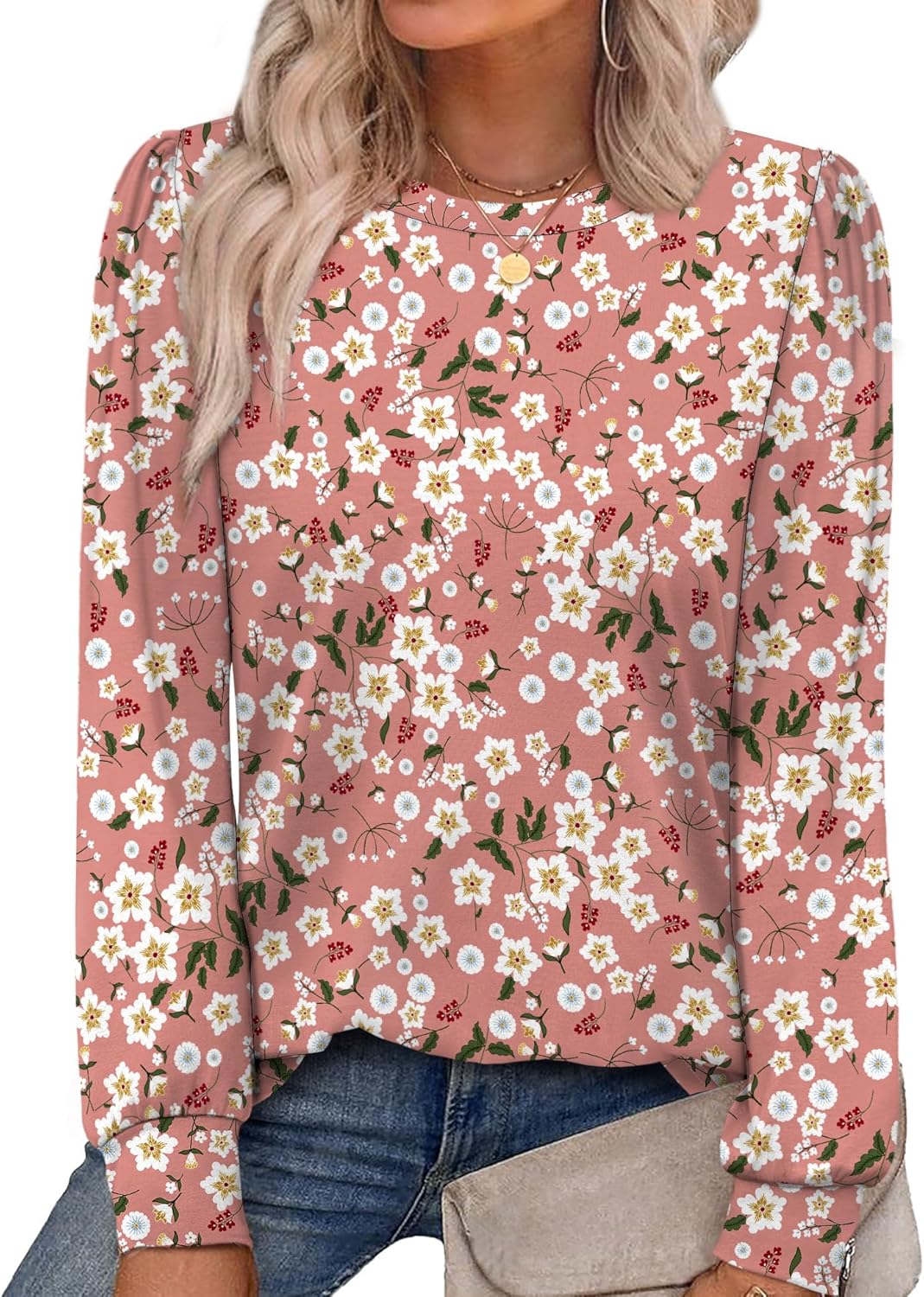 Alaroo Womens Long Sleeve Shirts 2025 Fall Tunic Tops Crewneck Blouses Print