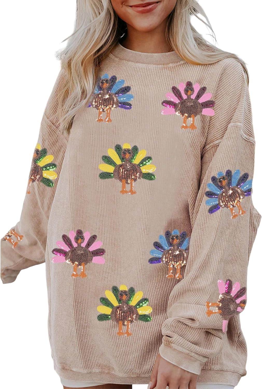 SELINK Womens Crewneck Oversized Corduroy Corded Sweatshirt Long Sleeve Casual Pullover Tops