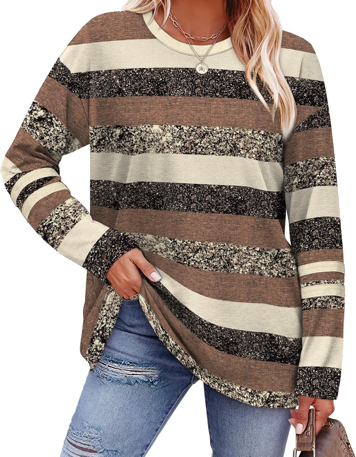 Sampeel Long Sleeve Shirts for Women Color Block Casual Tops Fall Outfits 2025 Basic Tees Trendy Clothes