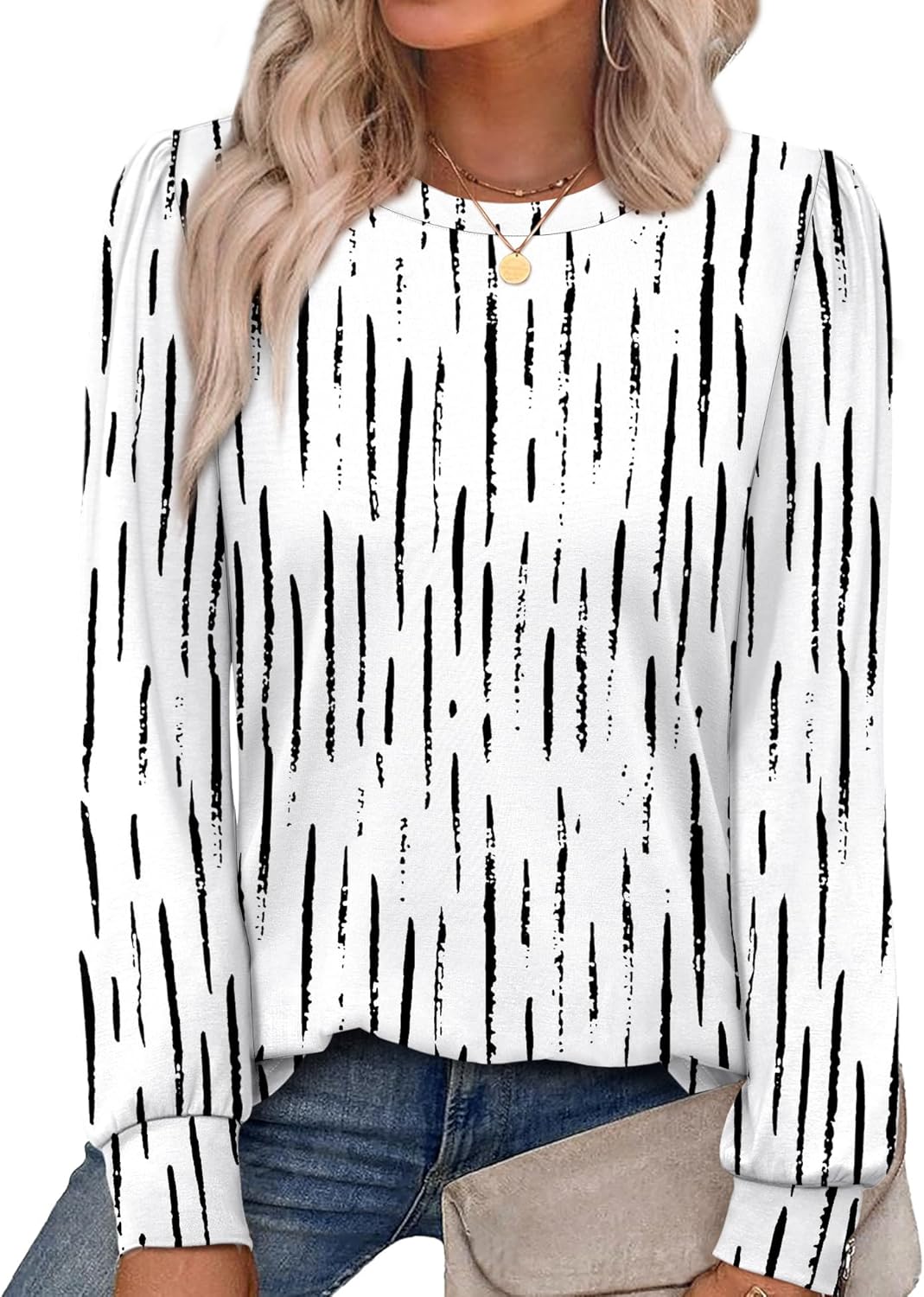 Alaroo Womens Long Sleeve Shirts 2025 Fall Tunic Tops Crewneck Blouses Print