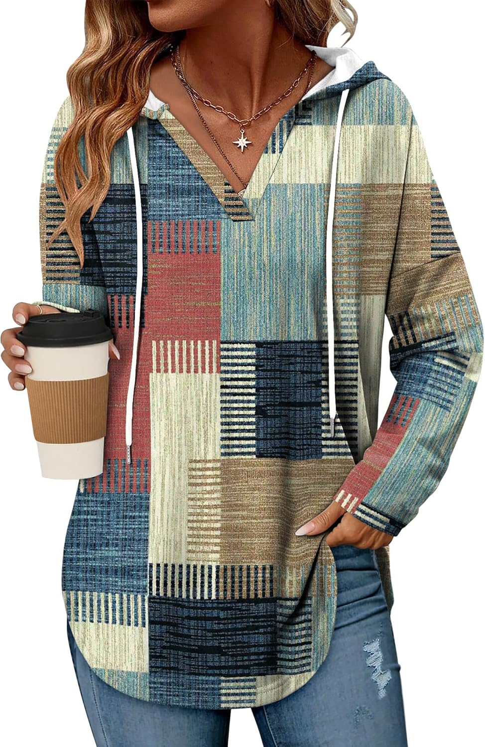 Angerella Womens Fashion Hoodies Pullover Oversized Sweatshirt Long SLeeve Drawstring Hooded Fall Shirts Loose Fit