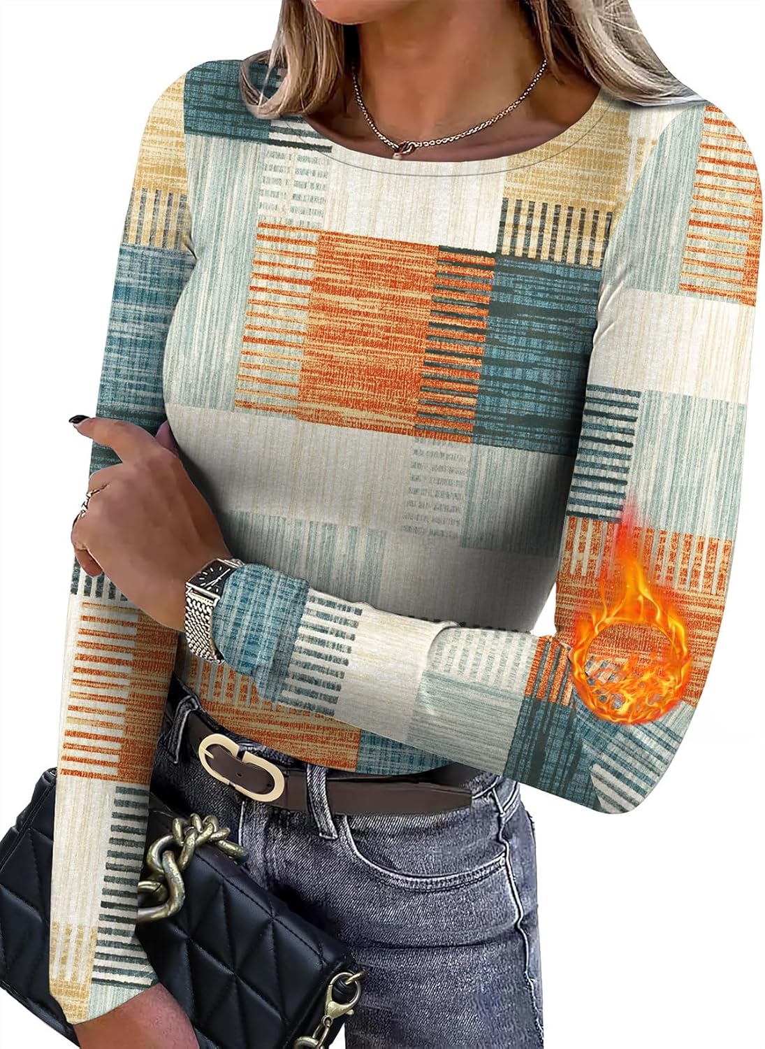 WIHOLL Long Sleeve Thermal Shirt for Women Light Fleece Tops Fall 2025 Crew Neck Casual Basic T-Shirts