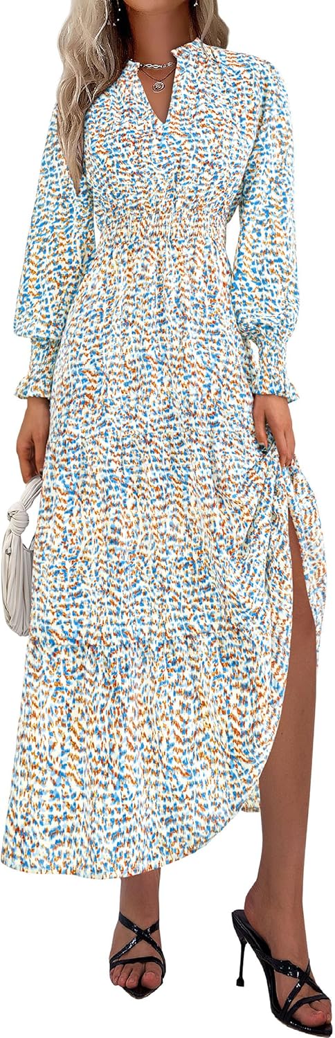 PRETTYGARDEN Women's Floral Maxi Dress 2025 Fall Long Sleeve V Neck Casual A Line Long Flowy Boho Party Dresses