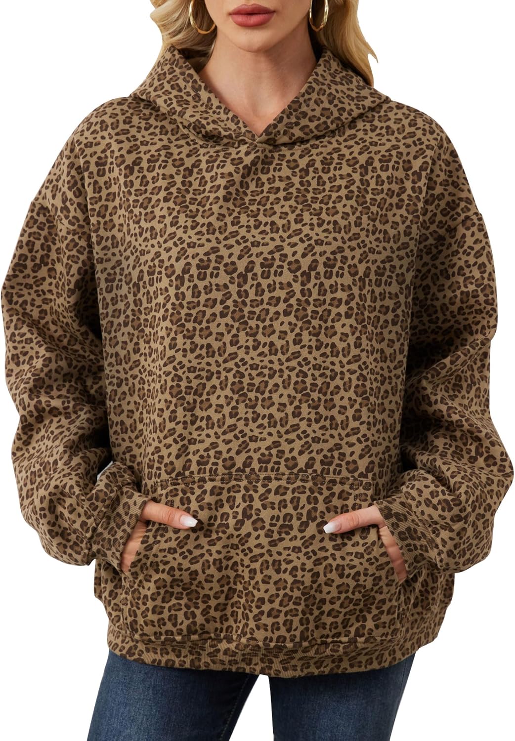 Womens Camo Hoodies Maple Leaf Print Oversized Hooded Sweatshirt Fleece Pullover Sweatshirts Long Sleeve with Pocket