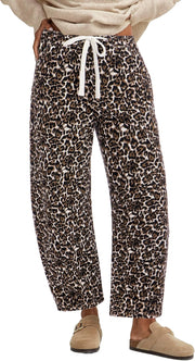 GRAPENT Barrel Jeans for Women Trendy High Waisted Pull On Wide Leg Cropped Leopard Cheetah Print Stretchy Denim Pants