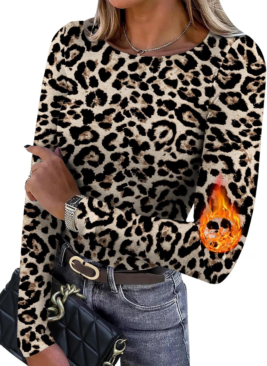 WIHOLL Long Sleeve Thermal Shirt for Women Light Fleece Tops Fall 2025 Crew Neck Casual Basic T-Shirts