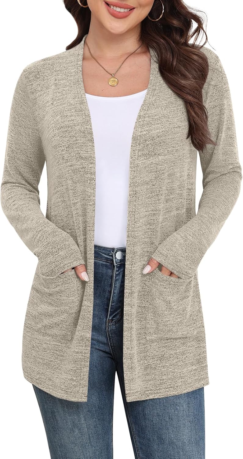 Yincro Womens Lightweight Cardigan Long Sleeve Open Front Casual Sweater Cardigans with Pockets