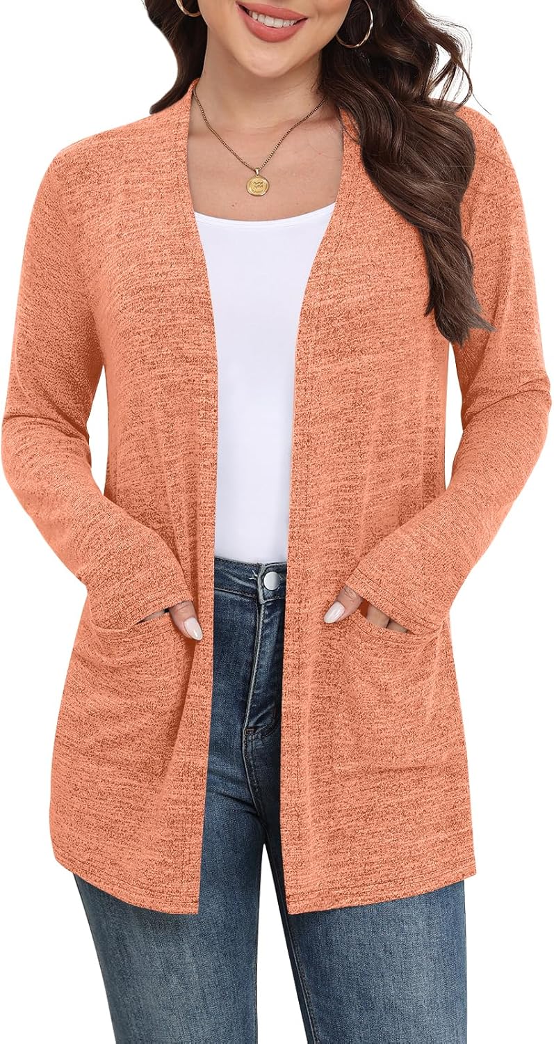Yincro Womens Lightweight Cardigan Long Sleeve Open Front Casual Sweater Cardigans with Pockets