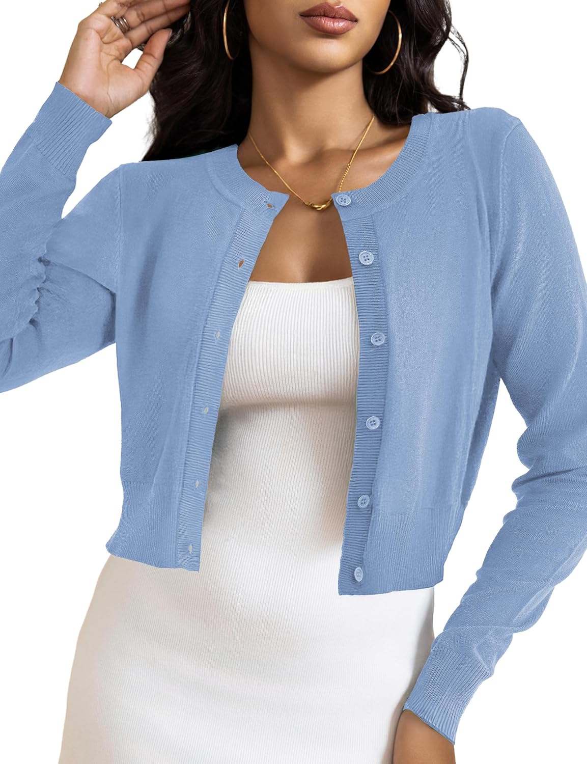 LETDIOSTO Cropped Cardigan Bolero Shrug for Women, Button Down Long Sleeve Knit Sweater for Dresses,for Jeans, XS to XL