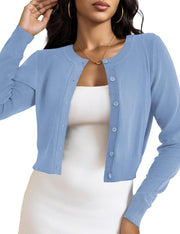 LETDIOSTO Cropped Cardigan Bolero Shrug for Women, Button Down Long Sleeve Knit Sweater for Dresses,for Jeans, XS to XL