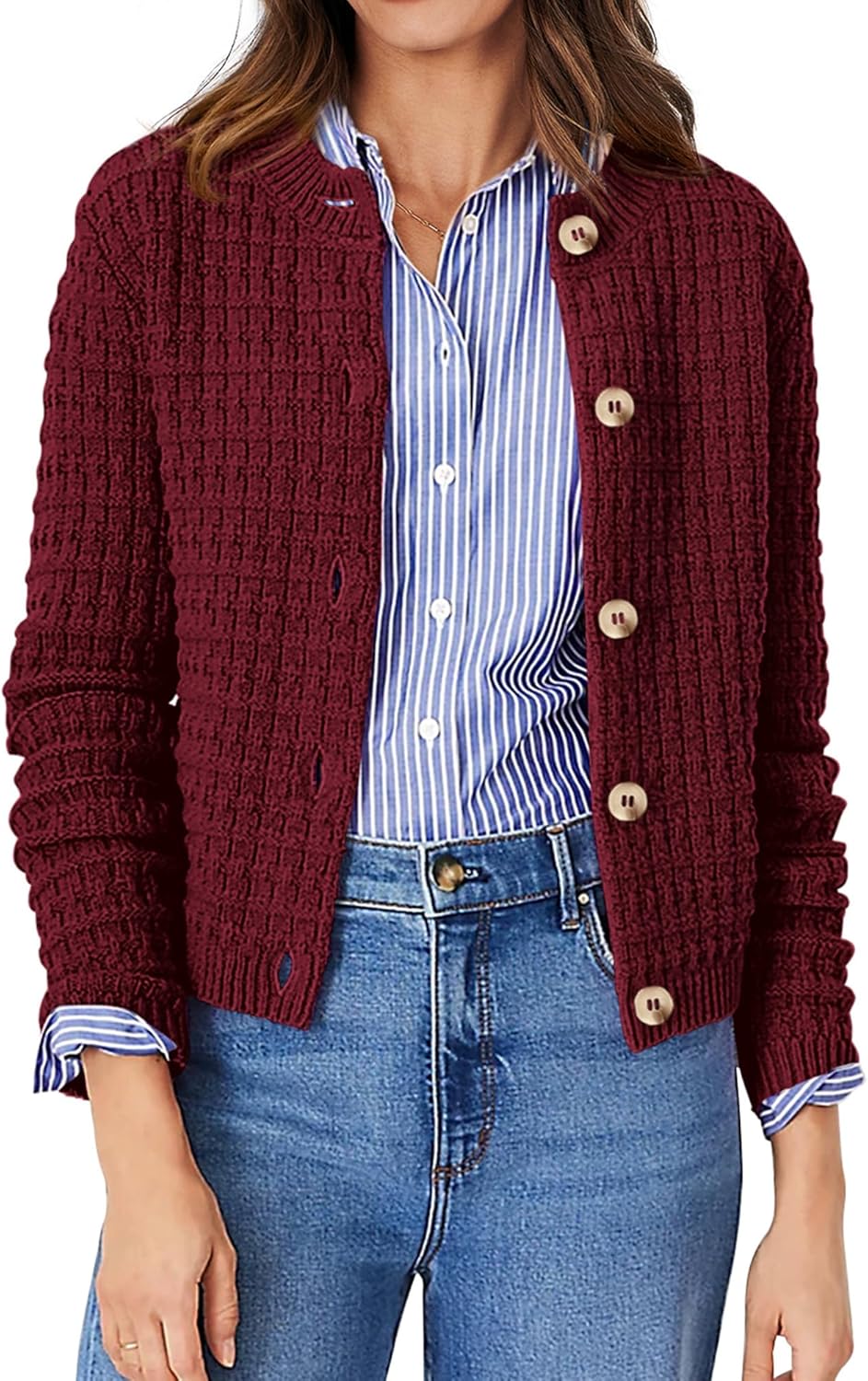 PRETTYGARDEN Women's Knit Cardigan Sweaters Casual Long Sleeve Open Front Button Down Trendy Jackets Outerwear