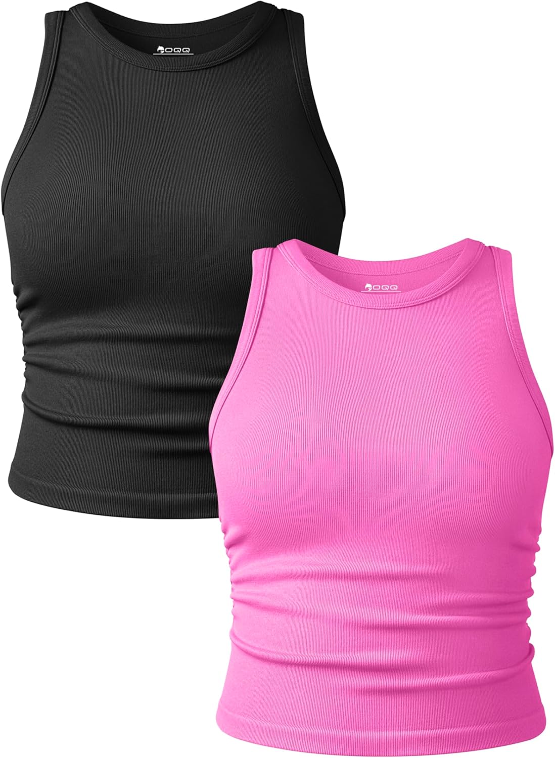 OQQ Women's 2 Piece Tank Tops Crew Neck Sleeveless Basic Stretch Casusal Yoga Crop Camis