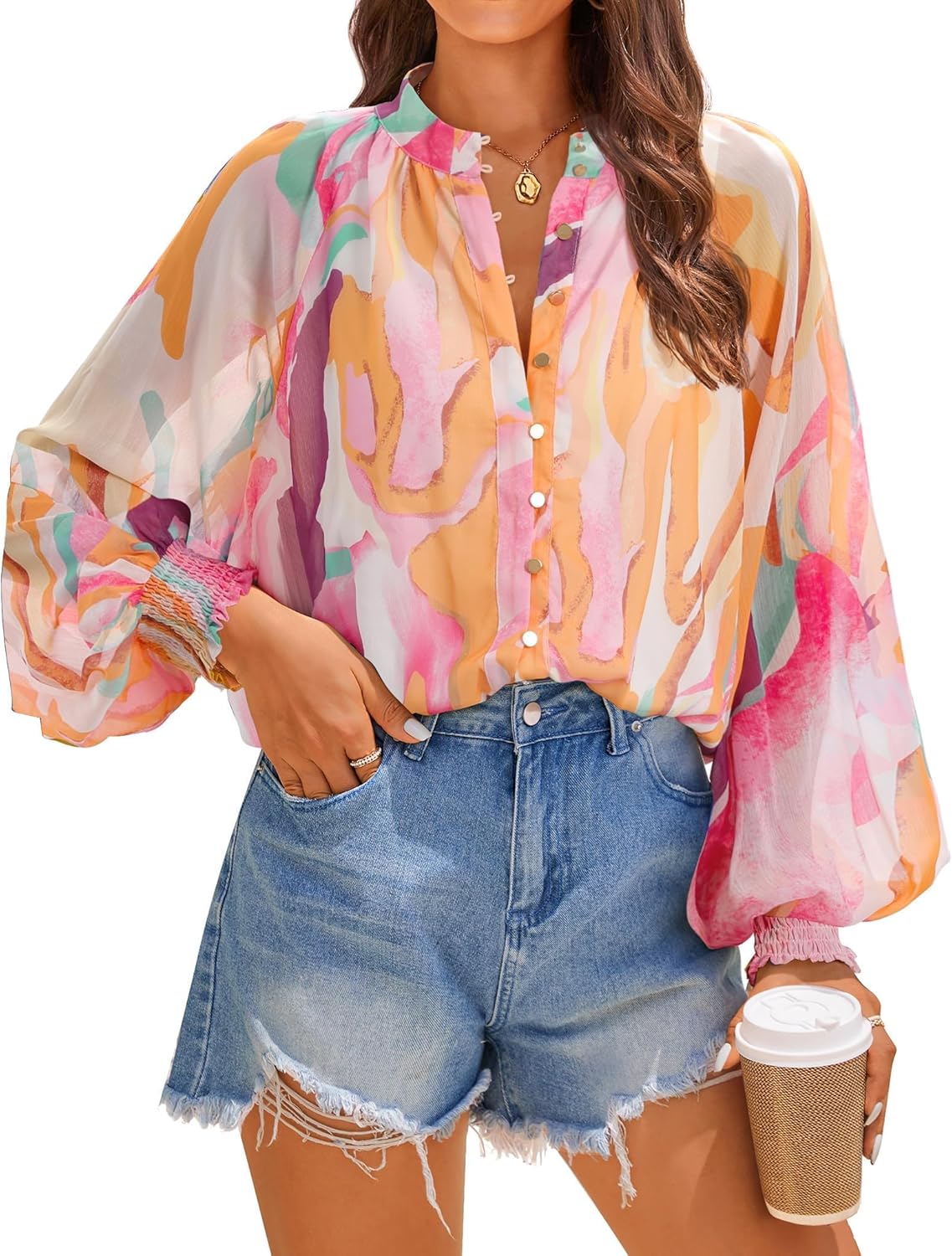 ZESICA Women's Floral Print Blouse 2025 Long Sleeve Button Down Casual Fall Boho Oversized Tops Shirts