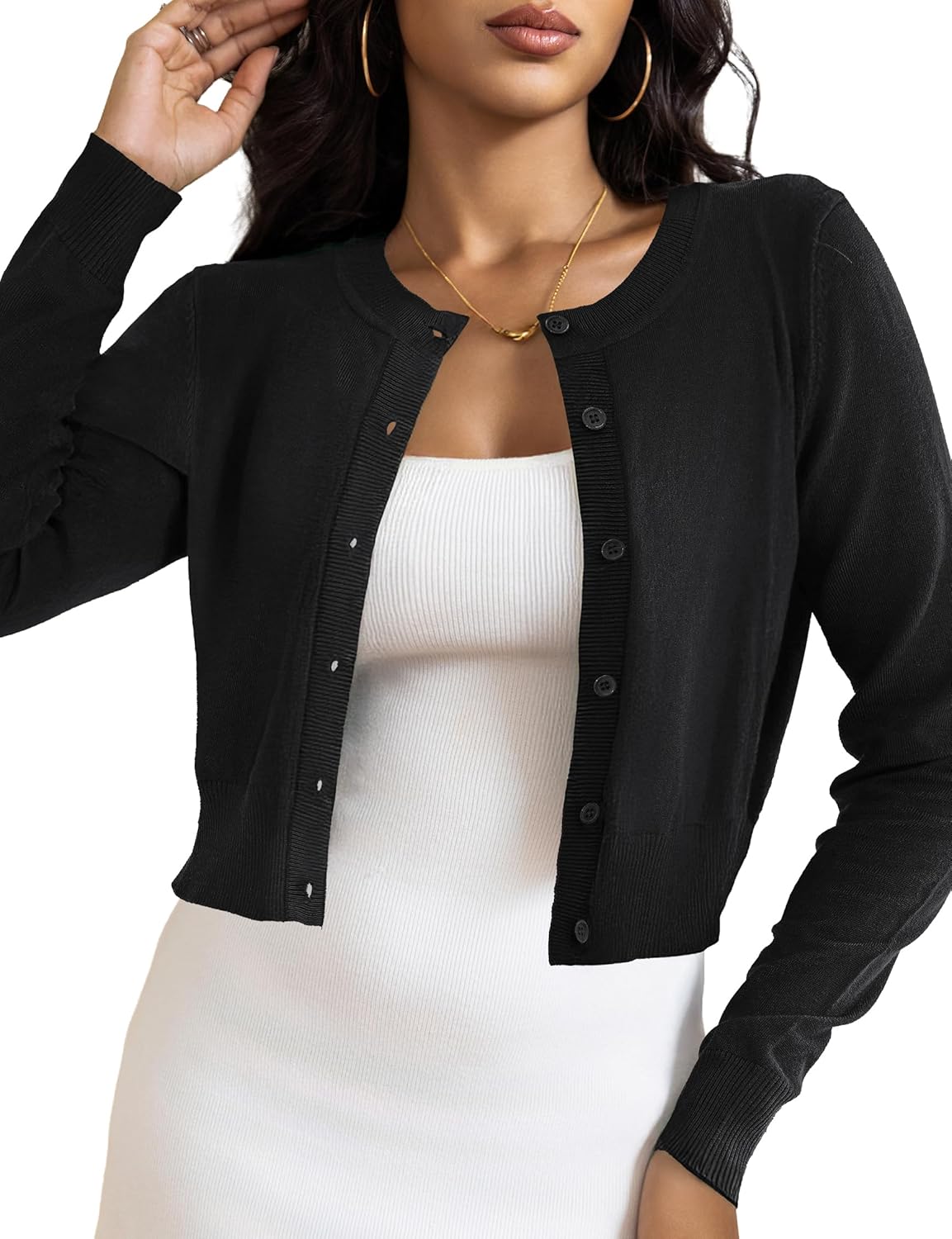 LETDIOSTO Cropped Cardigan Bolero Shrug for Women, Button Down Long Sleeve Knit Sweater for Dresses,for Jeans, XS to XL