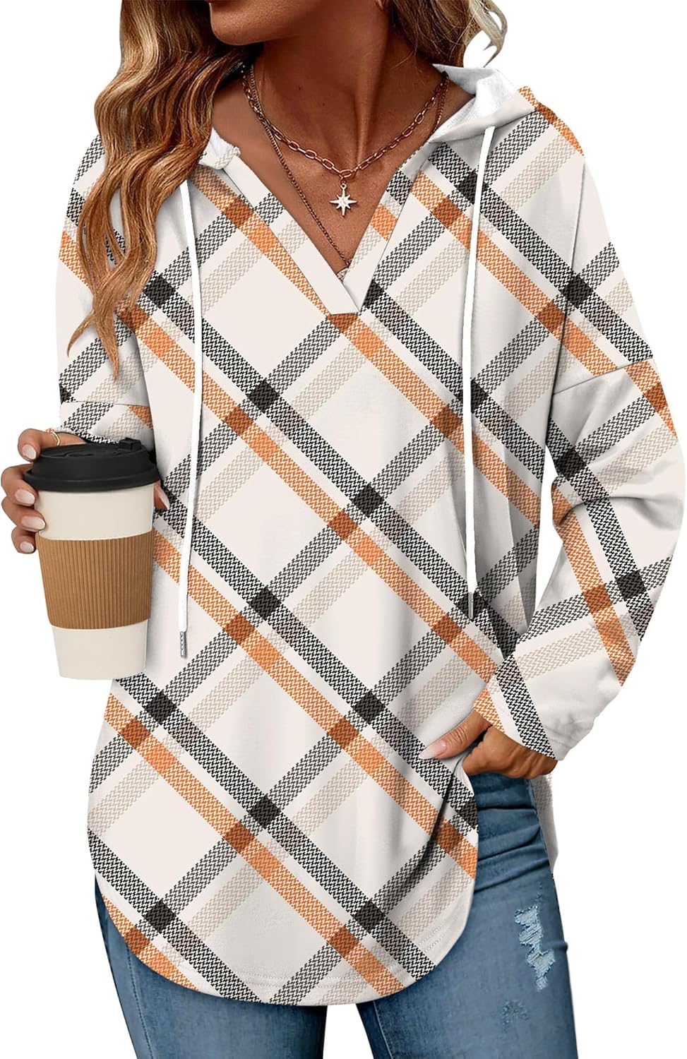 Angerella Womens Fashion Hoodies Pullover Oversized Sweatshirt Long SLeeve Drawstring Hooded Fall Shirts Loose Fit