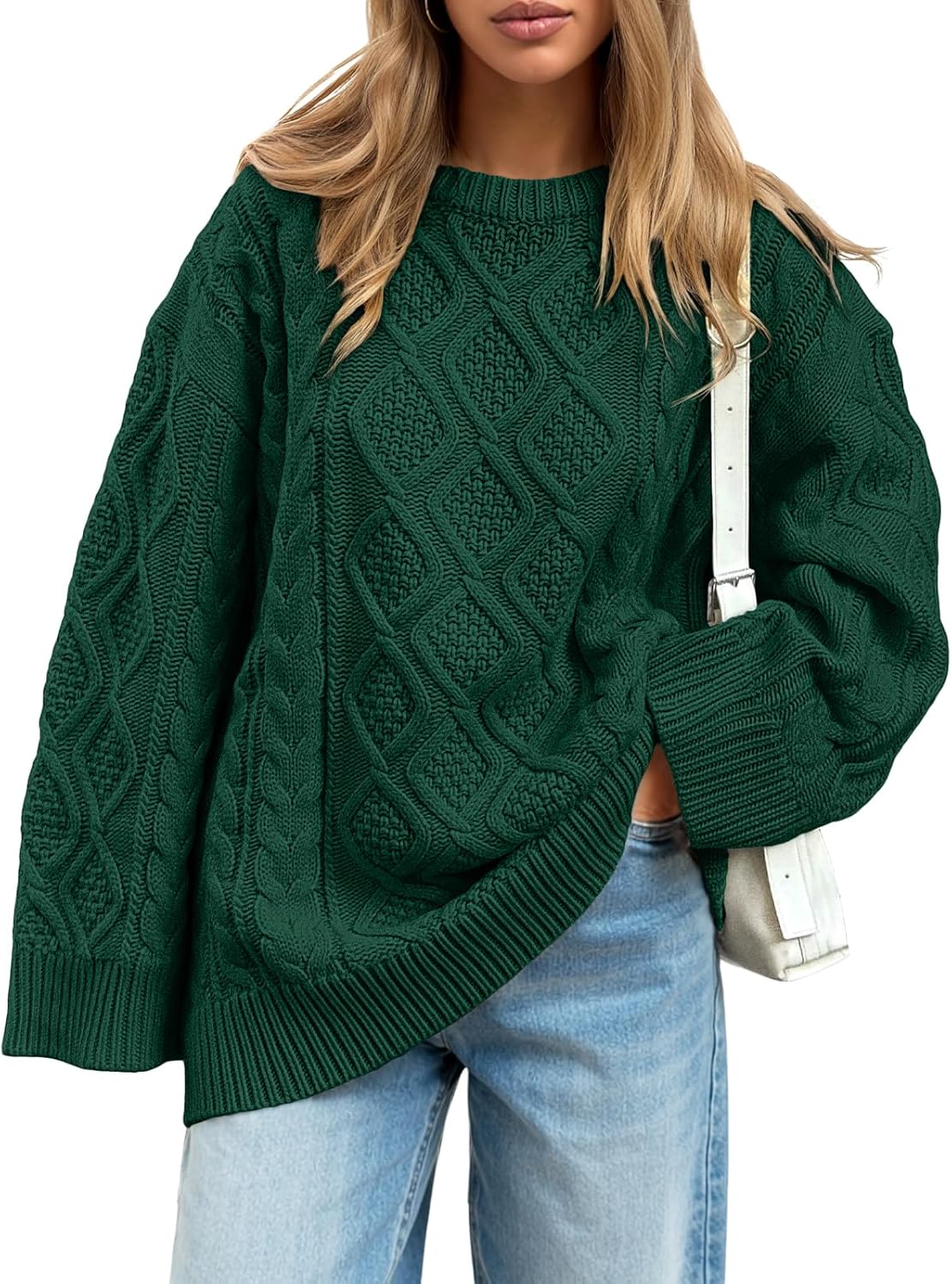 Trendy Queen Women's Oversized Cable Knit Crewneck Sweaters Cozy Winter Clothes