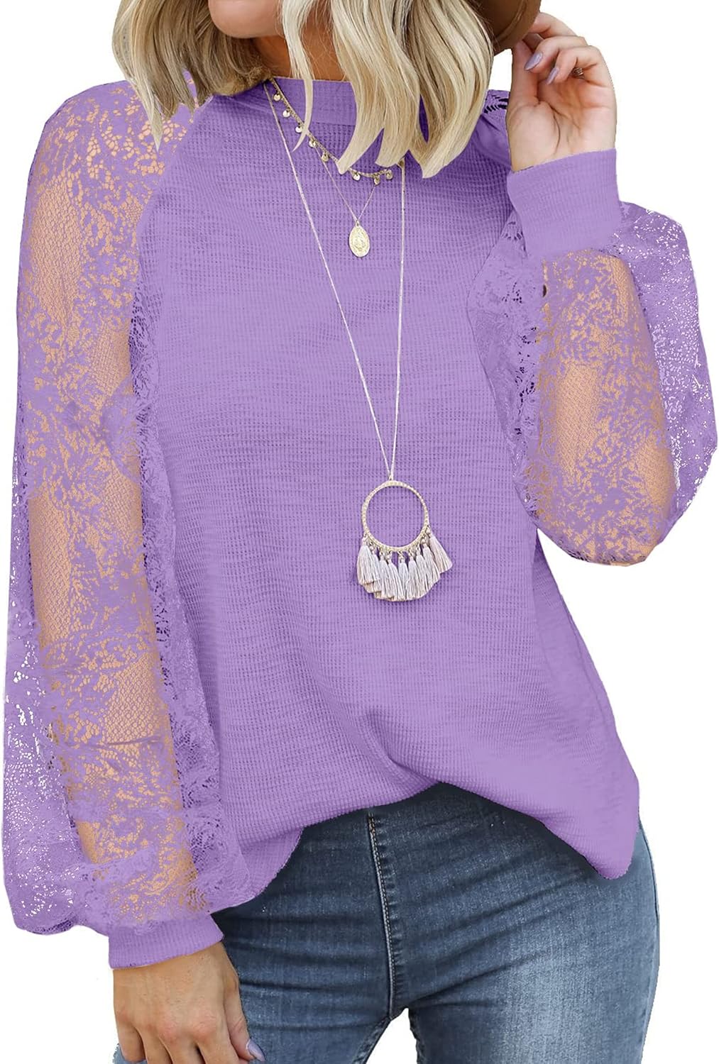 MIHOLL Women’s Long Sleeve Tops Lace Casual Loose Blouses T Shirts