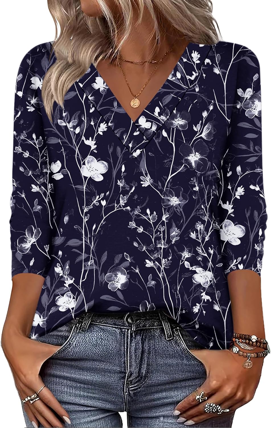 Zeagoo Women Long Sleeve Tops Dressy Casual V Neck Tshirts Basics Tee 2025 Fall Trendy Clothes S-2XL