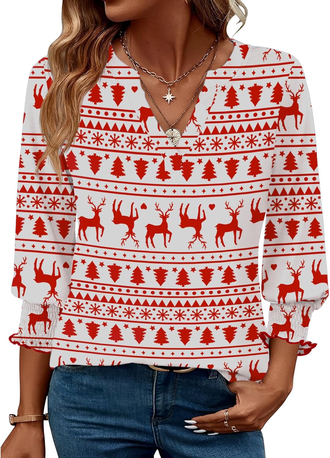 LOMON Women's 2025 Fashion Tops 3/4 Length Sleeve Business Casual Blouses Summer Tees Shirts