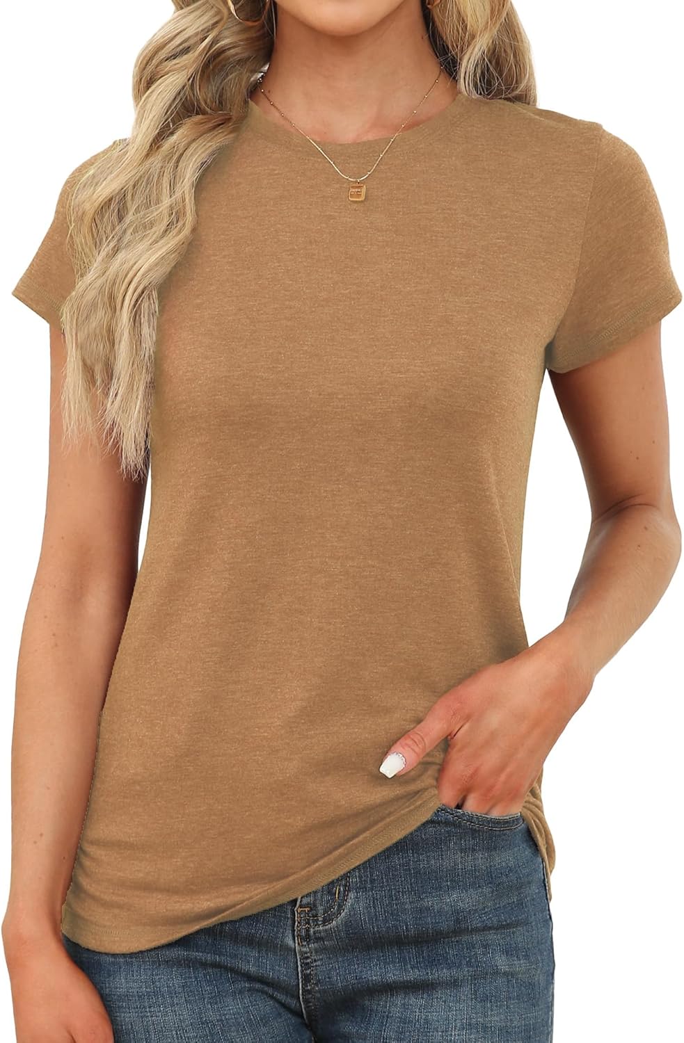 Memorose Womens Short Sleeve Tops Summer T Shirts Round Neck Causal Fashion Basic Tee