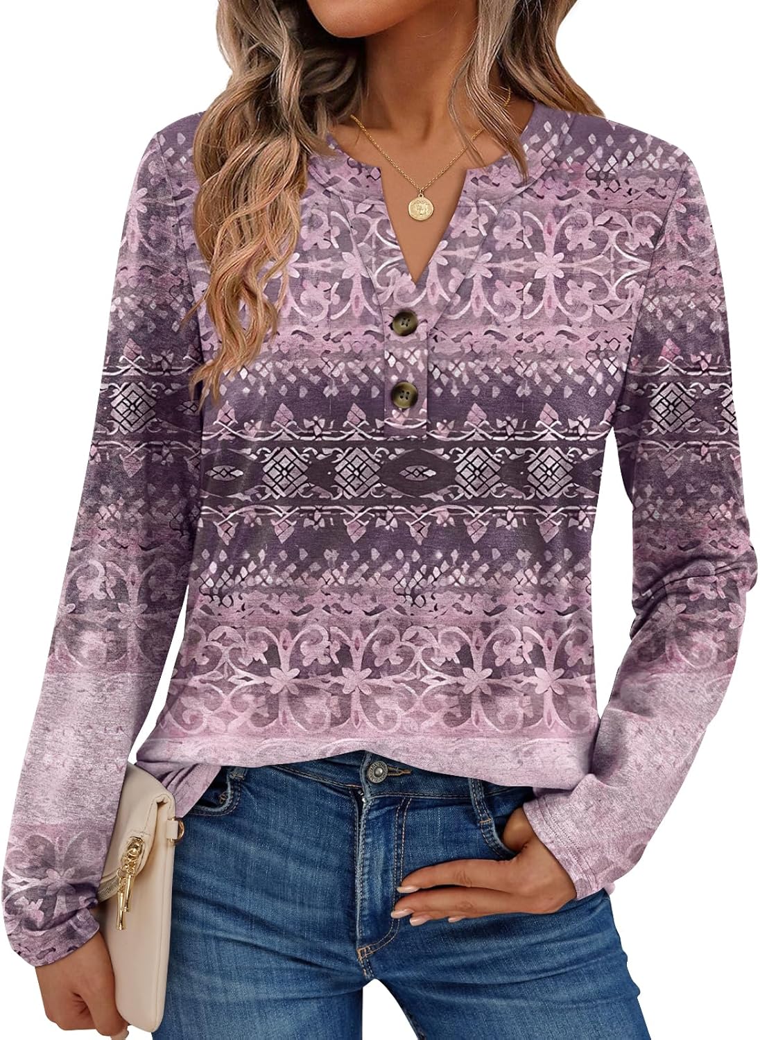 AUTOMET Women's Long Sleeve Shirts 2025 Fall Fashion Dressy Casual Tops Trendy Henley Blouses Cute Work Outfits Clothes