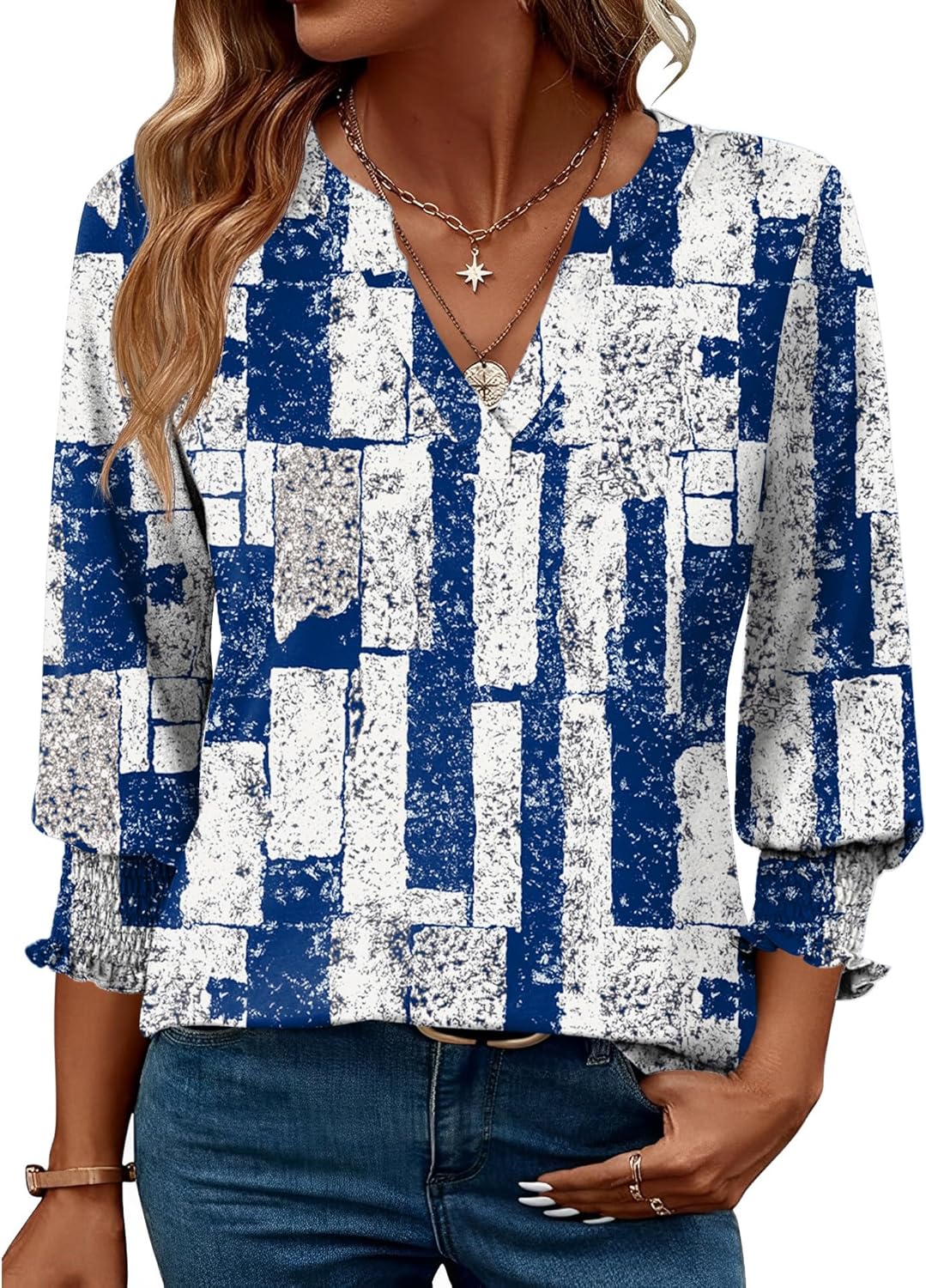 LOMON Women's 2025 Fashion Tops 3/4 Length Sleeve Business Casual Blouses Summer Tees Shirts