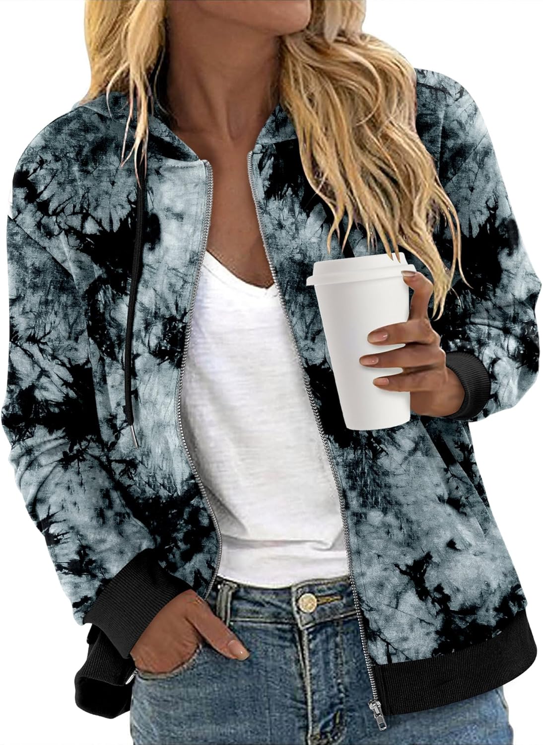 CRAZY GRID Women's Zip Up Jacket Casual Long Sleeve Sweatshirts Fall Coat Outerwear Windbreaker with Pockets S-XXL