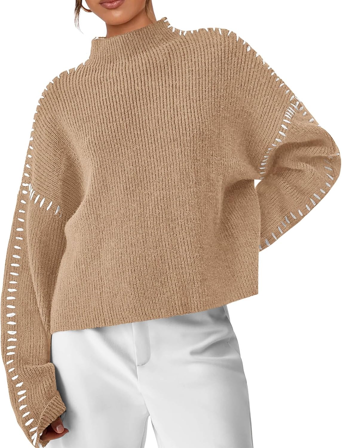 PRETTYGARDEN Women's Chunky Knit Sweaters 2025 Fall Long Sleeve Mock Neck Oversized Pullover Tops Winter Fashion Clothes