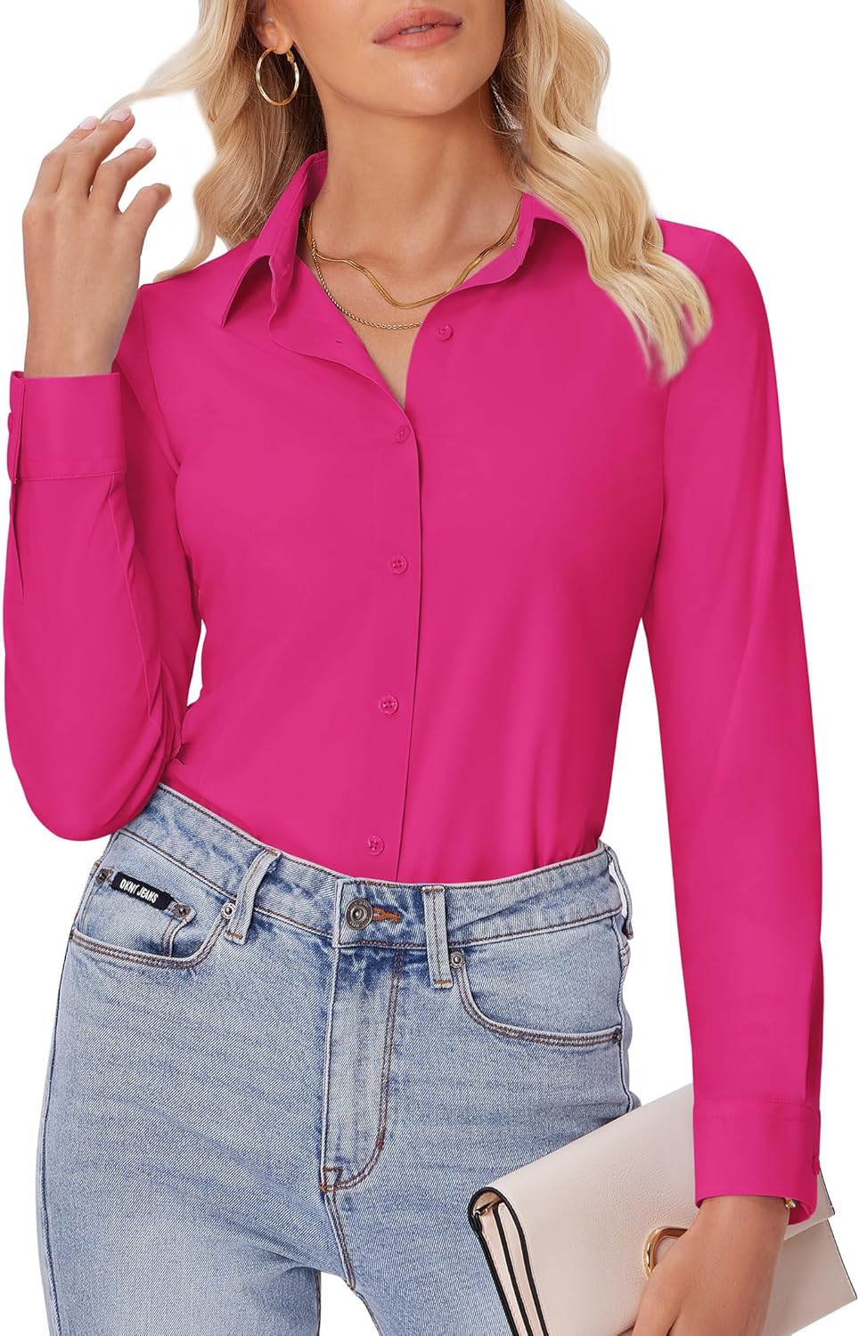 siliteelon Button Down Shirts for Women Slim fit Long Sleeve Stretch Dress Shirts Work Shirt Wrinkle Free Office Blouses