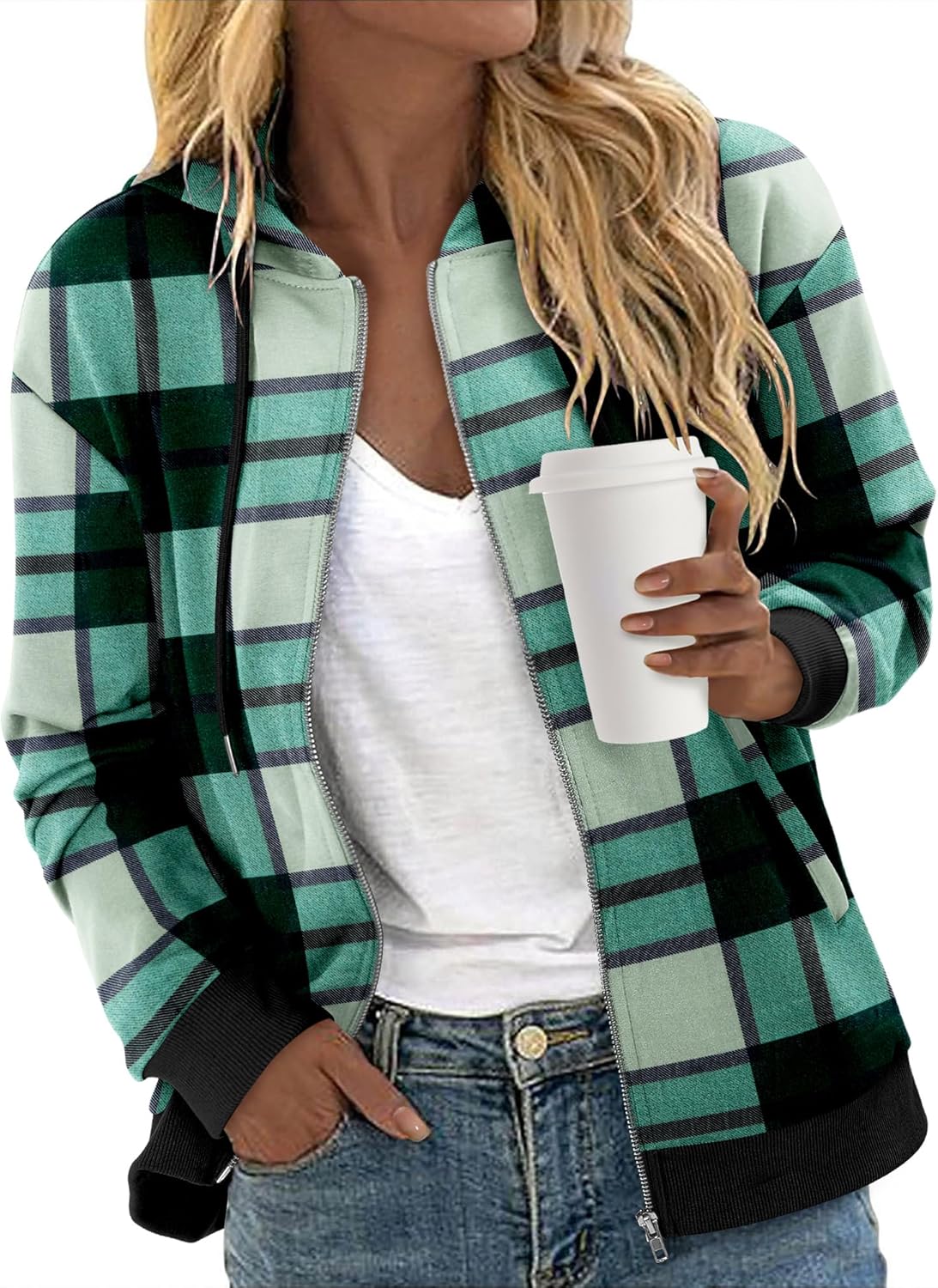 CRAZY GRID Women's Zip Up Jacket Casual Long Sleeve Sweatshirts Fall Coat Outerwear Windbreaker with Pockets S-XXL