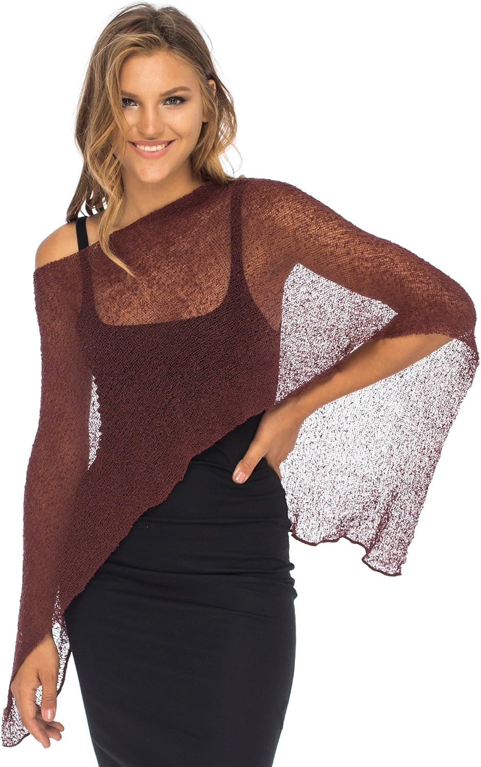 Back From Bali Womens Sheer Poncho Shrug Bolero, Lightweight Summer Shrug Pullover Sweater
