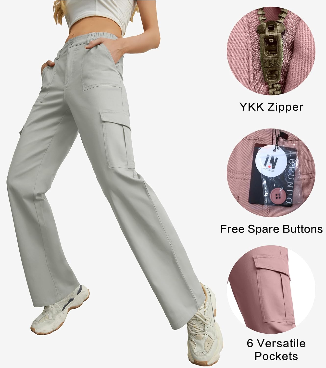 Lepunuo Cargo Pants for Women High Waisted Casual Pants Baggy Stretchy Wide Leg Y2K Streetwear with 6 Pockets