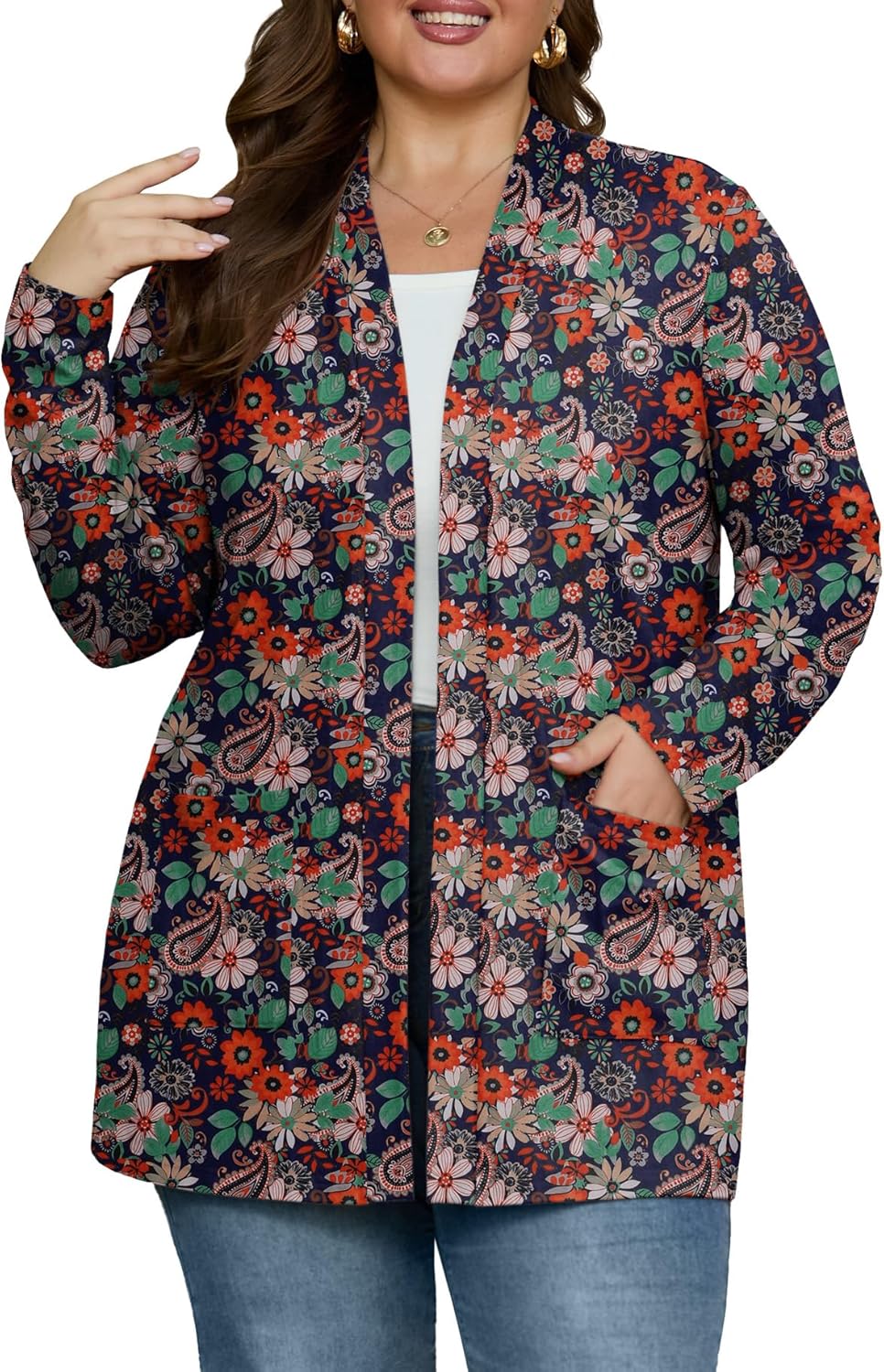 OLRIK Plus Size Cardigan for Women 2025 with Pockets Long Sleeve Casual Lightweight Jacket Open Front Cover Ups