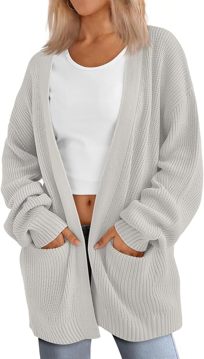 LILLUSORY Womens Oversized Cardigans Soft Knit Cardigan Sweater with Pockets