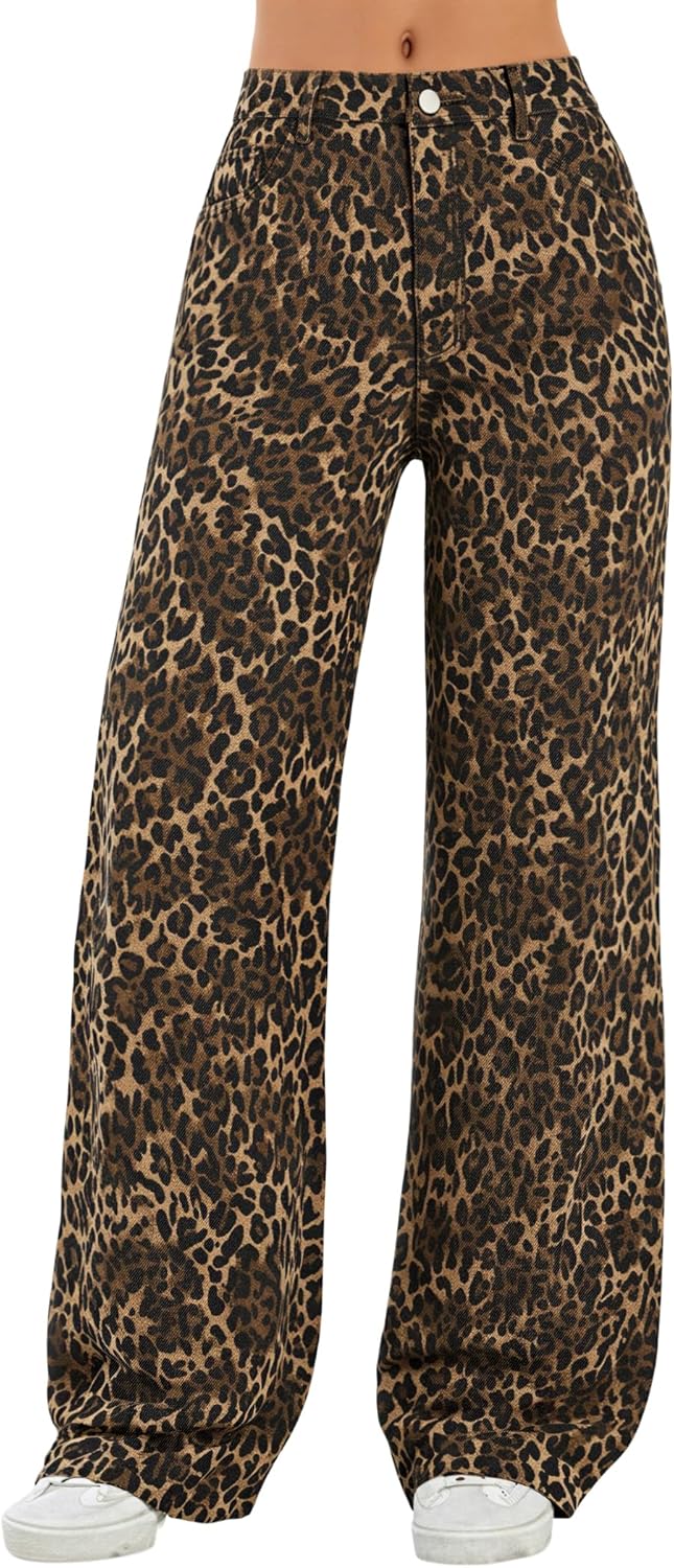 EMMIOL Women's 2025 Wide Leg Jeans Distress Mid Waist Denim Pants Vintage Y2K Trousers