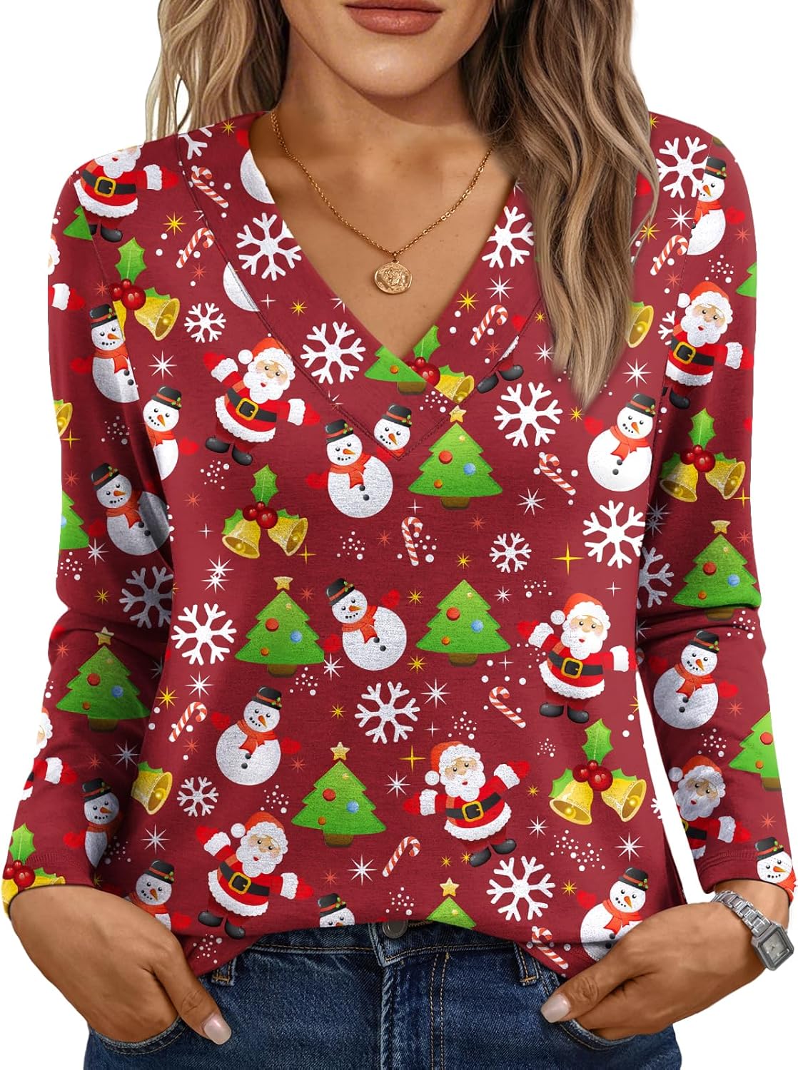 AUTOMET Long Sleeve Shirts for Women Tops V Neck Casual Top Comfortable Shirt Soft Basic Tees Women Blouses