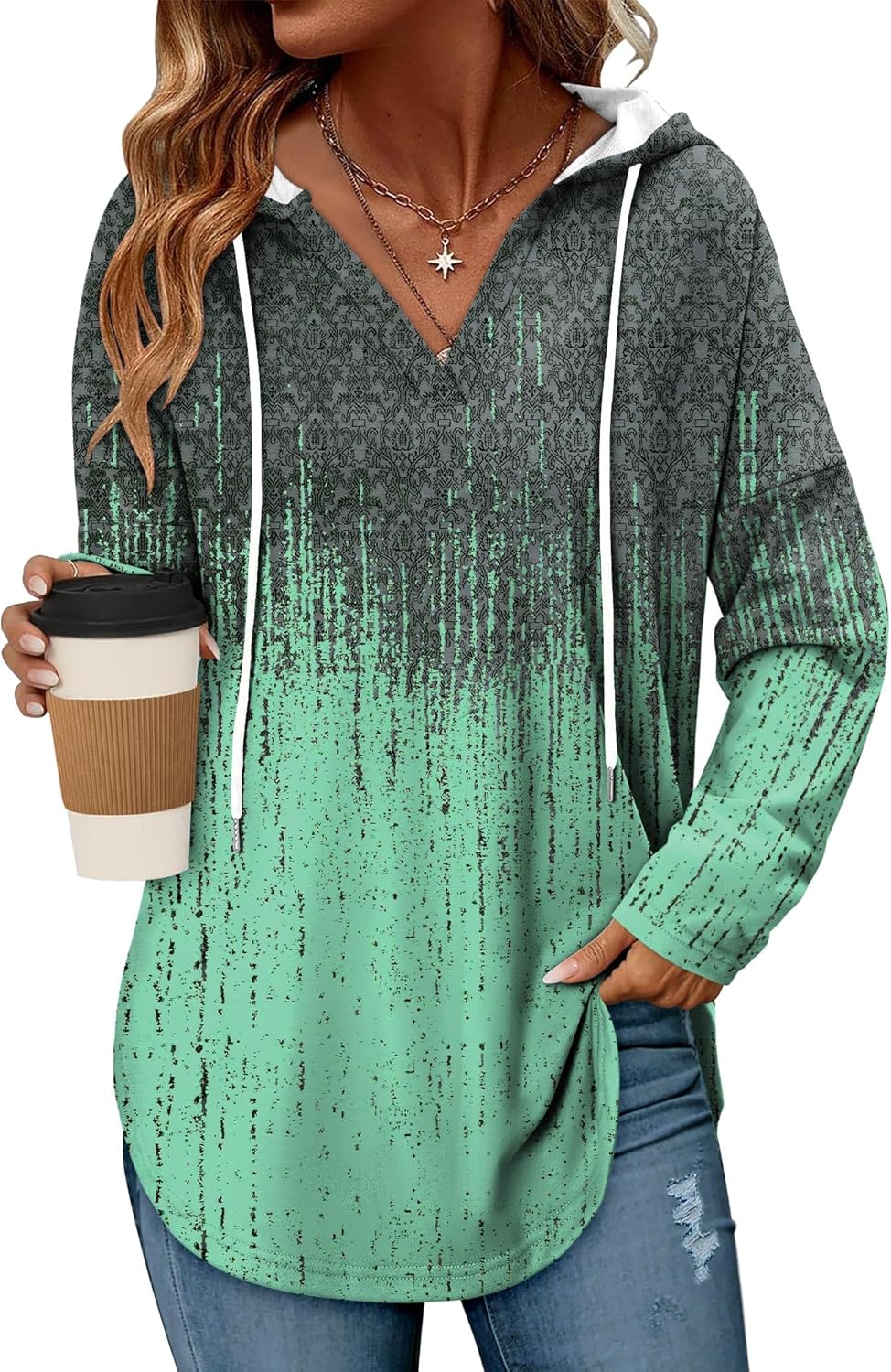 Angerella Womens Fashion Hoodies Pullover Oversized Sweatshirt Long SLeeve Drawstring Hooded Fall Shirts Loose Fit