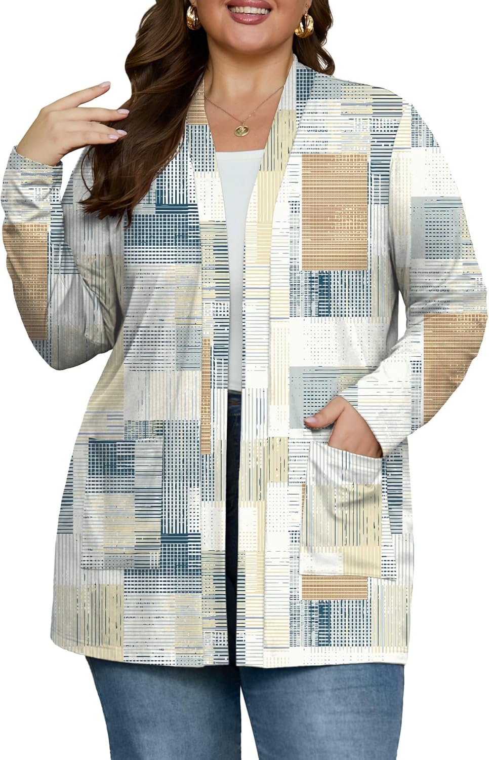 OLRIK Plus Size Cardigan for Women 2025 with Pockets Long Sleeve Casual Lightweight Jacket Open Front Cover Ups